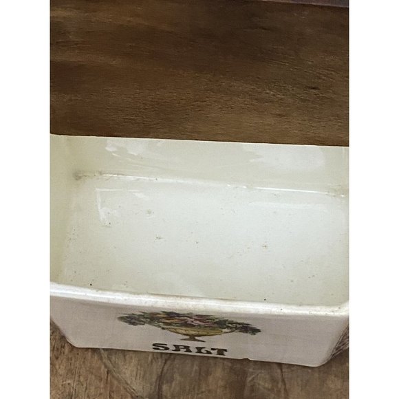 Ditmar Urbach Floral White Porcelain Salt Box Czechoslovakia Wood Lid - Picture 10 of 12